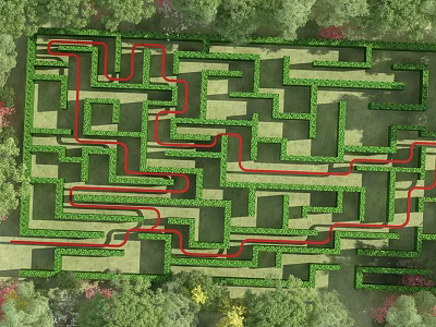 Fun Amusement Park Maze With Green Hedge Paths And Surrounding Trees 3d model