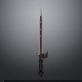 Fantasy Weapon Sword With Red White Blade And Ornate Hilt Design