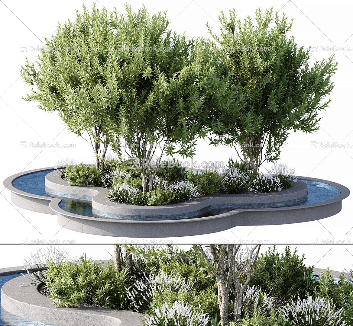 Modern Tree Pond Landscape Green Planting Garden Landscape Green Planting Landscaping Park Landscape Rest Seat Waterscape 3d model