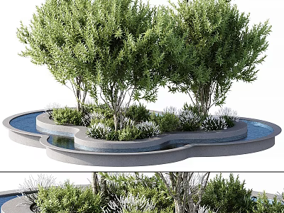 Modern Landscaped Tree Planter With Green Trees Water Elements And Garden Design 3d model