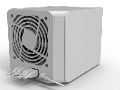 White Modern Daily Use Electrical Appliance With Fan Grille And Plug Ports 3d model