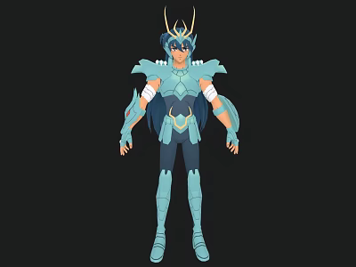 Blue Armored Game and Movie Character With Horned Headpiece and Shoulder Armor 3d model