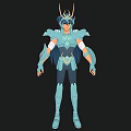 Blue Armored Game and Movie Character With Horned Headpiece and Shoulder Armor
