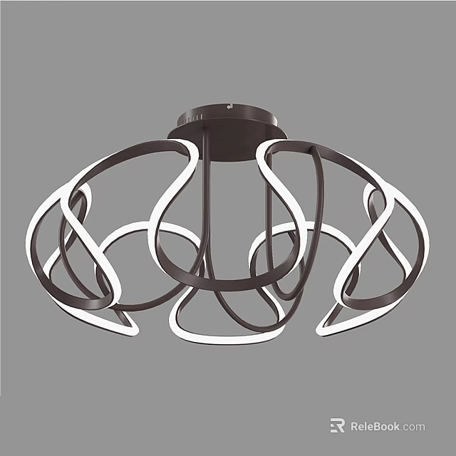 Modern Chandelier With Curved Metal Frame And Integrated LED Strip Lights 3d model 