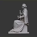 Woman Statue Sitting On Throne Holding Scepter And Basket In Stone