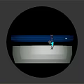 Figure with Flower Wreath Sitting in Blue Water Holding Flower Bouquet Under Blue Moon