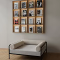 Modern Wall Mounted Bookshelf With Various Cover Books Light Gray Sofa And Wooden Floor