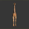 Giraffe Model With Orange Brown Spotted Pattern Standing On Dark Background With Shiny Reflection