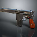 Classic Pistol With Silver Metal Body And Brown Wooden Grip Design Details