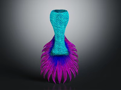Unique Blue Green Biological Form With Purple Pink Feathery Appendages And Artistic Design 3d model