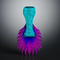 Unique Blue Green Biological Form With Purple Pink Feathery Appendages And Artistic Design