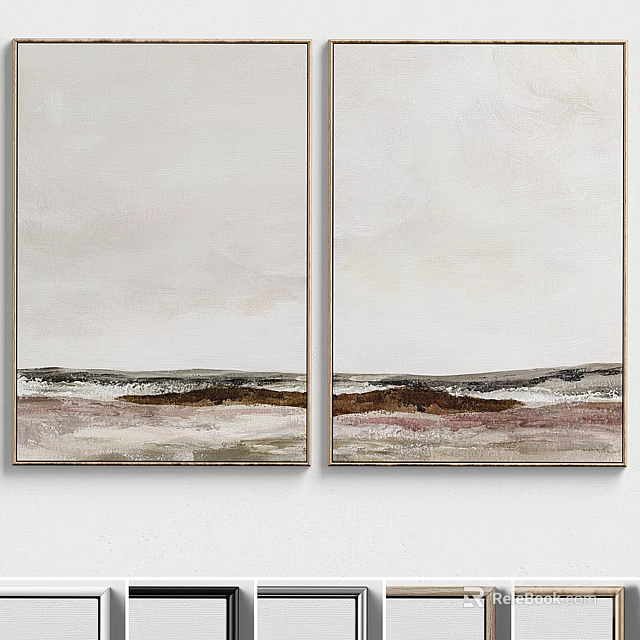 Two Panel Abstract Landscape Wall Art With Soft Beige Brown Tones And Framed Design 3d model