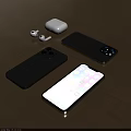 Smartphone With Colorful App Icons Gray Phone Cases And Wireless Earbuds Set