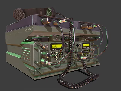 Vintage Walkie Talkie Device With Two Main Units Microphones Cables And Yellow Displays 3d model