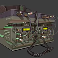 Vintage Walkie Talkie Device With Two Main Units Microphones Cables And Yellow Displays