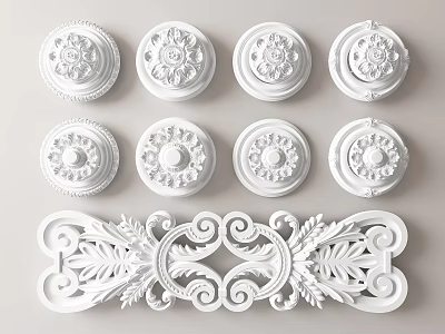White Classical Carved Decorations With Ornate Floral Patterns And Scroll Designs For Interior Decor 3d model