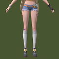 Anime Female Character With Blonde Twin Tails White T Shirt 02 Ripped Blue Denim Shorts