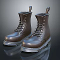 Brown Leather Work Boots Featuring Laces Stitches Thick Soles and Shiny Design