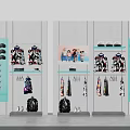 Fashion Clothing Store With Glass Display Shelves Hanging Clothes Shoes And Decorative Painting