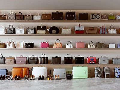 Stylish Bags Display On Shelves With Diverse Styles And Colors 3d model