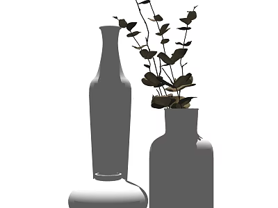 Two Vases With Green Leafy Plants In Different Heights For Home Decor 3d model