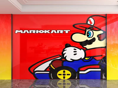 Red Background Wall With Mario Kart Logo And Mario Driving Racing Car Cartoon 3d model Red Background Wall With Mario Kart Logo And Mario Driving Racing Car Cartoon 3d model
