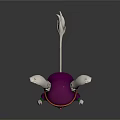 Cartoon Style 3D Fantasy Creature Character Featuring Large Ears Purple Hooded Cloak And Green Accessories
