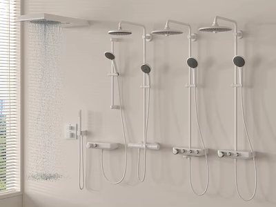 Modern Bathroom Shower Heads With Wall Mounted Overhead And Handheld Sprayers 3d model