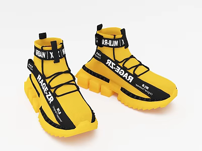 Trendy Yellow Sporty Shoes With Thick Sole RAZIM RX-3BAR Straps And Stylish Design 3d model