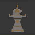 Traditional Architectural Structure With Golden Spire Top Ornate Pedestal And Intricate Carvings