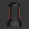 Futuristic Sci Fi Black Cylinder Device With Orange Handles And Transparent Structure