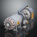 Industrial Heavy Duty Equipment With Cylindrical Body Pipes Gears Copper Coils And Yellow Parts