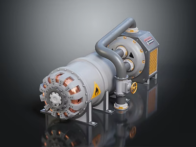 Industrial Heavy Duty Equipment With Cylindrical Body Pipes Gears Copper Coils And Yellow Parts 3d model