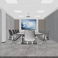 Modern Conference Room Interior With Long Table Office Chairs Large Screen And Ceiling Lights