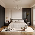 Elegant Modern Bedroom Interior Design With Dark Gray Cabinets White Bedding Chandelier And Rug