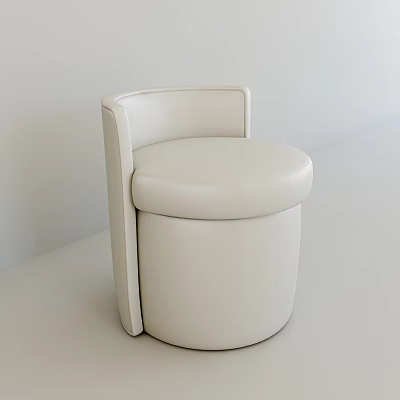 Modern White Leather Stool With Round Seat And Curved Backrest Design 3d model