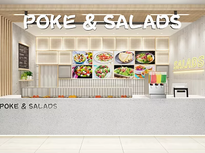 Poke And Salads Restaurant With Fresh Food Displays Modern Counter And Bright Interior 3d model