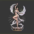 Elegant Female Statue With Flowing Wings And Clothing Standing On Pink Lotus Base