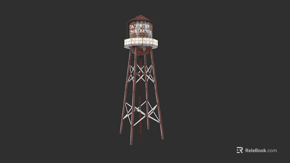 Garden Landscape Featuring Metal Water Tower With Steel Frame Structure 3d model 