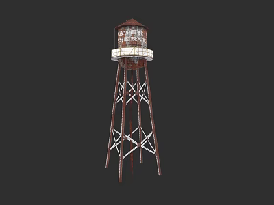 Garden Landscape Featuring Metal Water Tower With Steel Frame Structure 3d model