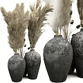 Rustic Gray Vases With Dried Pampas Grass For Home Interior Decor 3d model