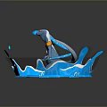 Blue Reptile Figurine in Dynamic Pose with Water Splash and Yellow Accents