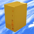 Yellow Rectangular Electronic Device With Interface Ports Against Blue Sky White Clouds Background 3d model