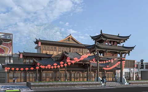 Chinese Commercial Street Store Door Head Store Shop Sign Store Facade Commercial Building 3d model