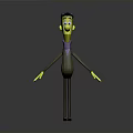 Yellow Cartoon Character With Purple Hat Tie Brown Coat Black Pants Shoes Arms Outstretched