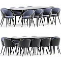 Modern Rectangular Dining Table With Blue Velvet Chairs And Black Metal Legs