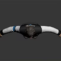 Male Character in White Black Jacket with Blue Logo and Outstretched Arms Gray Background