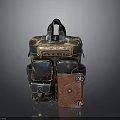Vintage Leather Backpack With Multiple Pockets And Red Notebook Accessory