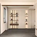 Stylish Entryway Hallway With Wood White Shelving Decorative Items Wine Bottles Gray Flooring And Window