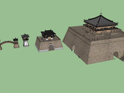 Ancient Architecture Model Featuring City Gate Tower Watchtower Archway And Stone Bridge 3d model